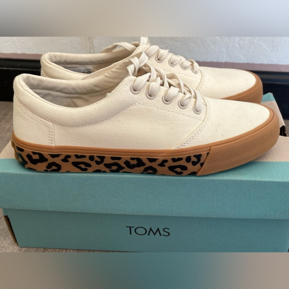 TOMS Beige Canvas Shoes with Animal Print Accent